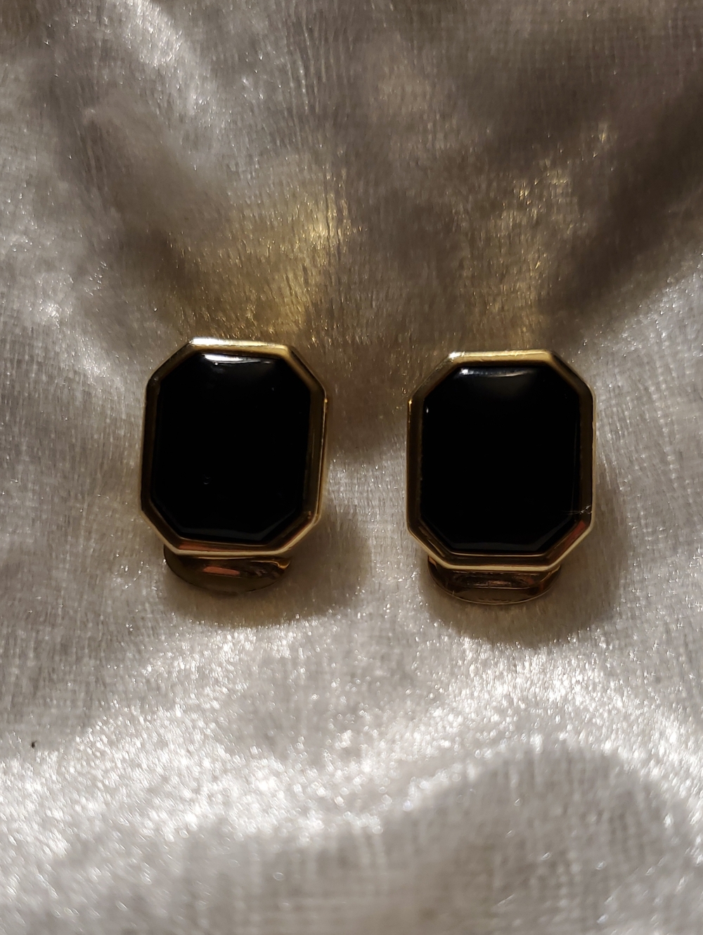 Vintage CHRISTIAN DIOR Signed CLIP ON GOLD BLACK ONYX Earrings - Picture 9 of 10